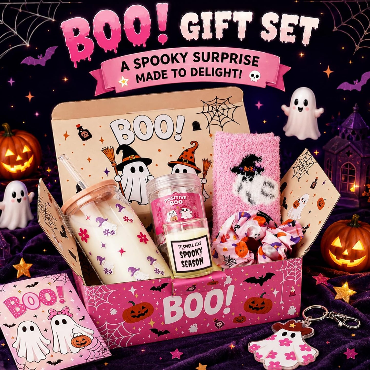 Pink Halloween Boo Basket for Women - 12 Piece - image 2