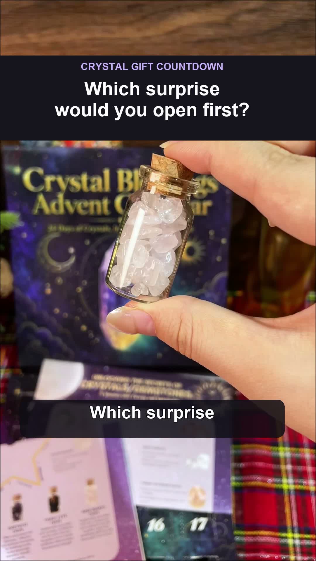 Crystal Advent Calendar: tiny decorative crystal bottles and polished stones. Bamboo Mason product demonstration with captions and AI-generated English narration.