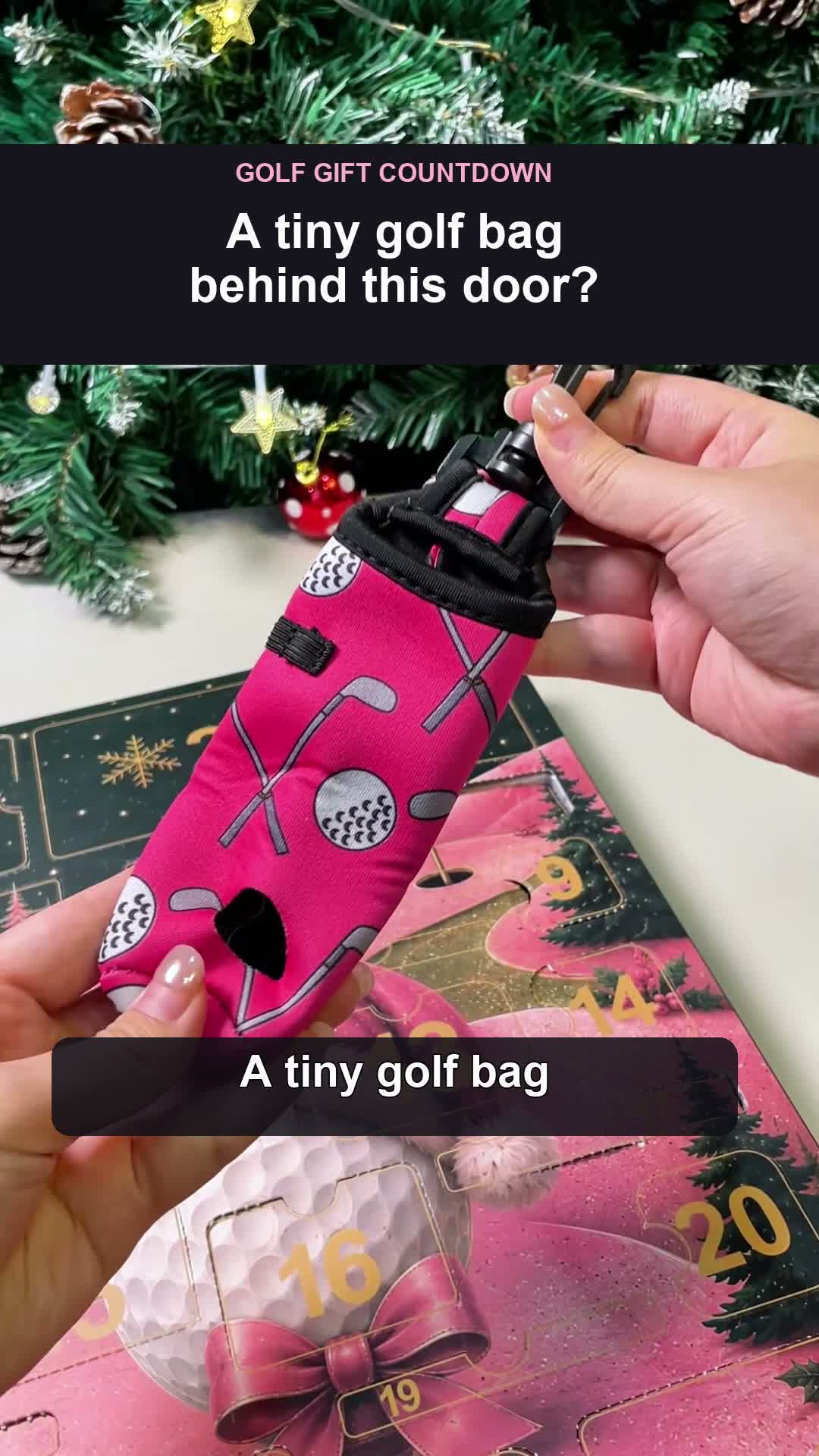 Pink Golf Advent Calendar: a tiny pink golf bag reveal. Bamboo Mason product demonstration with captions and AI-generated English narration.