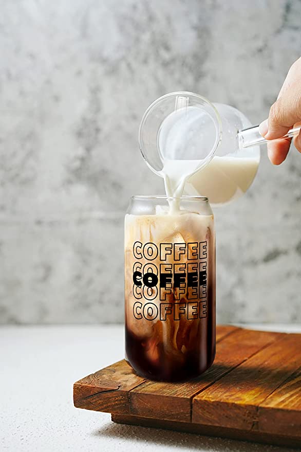 Iced Coffee Glasses Cup with bamboo lid and glass straw 20OZ-black