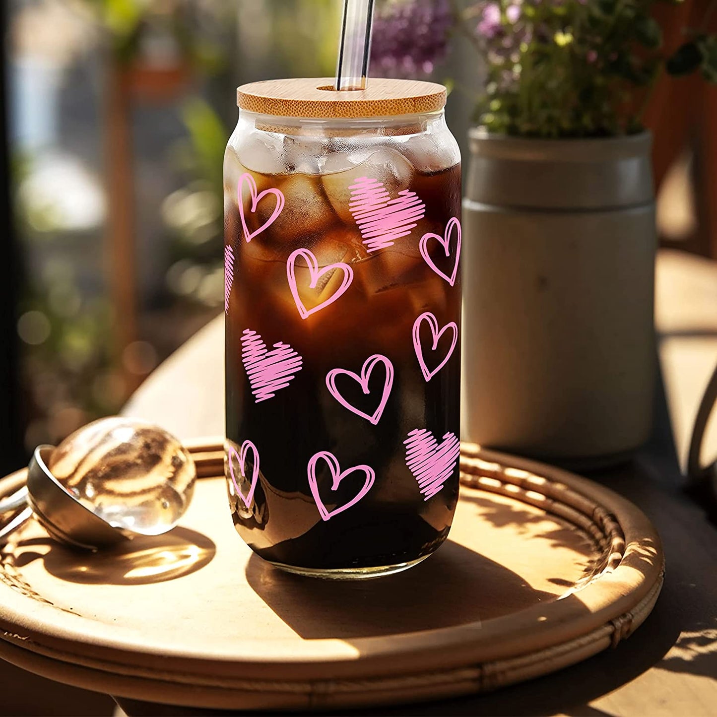 Hearts Can Glass, 20 OZ -Pink and Black